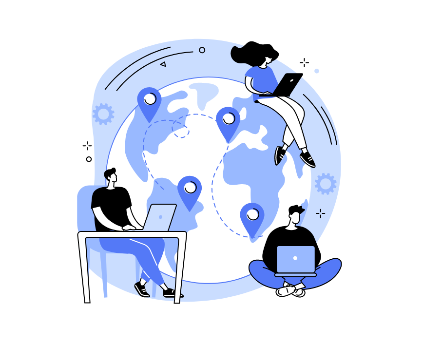 Graphic representation of people working across the globe representing immigration law